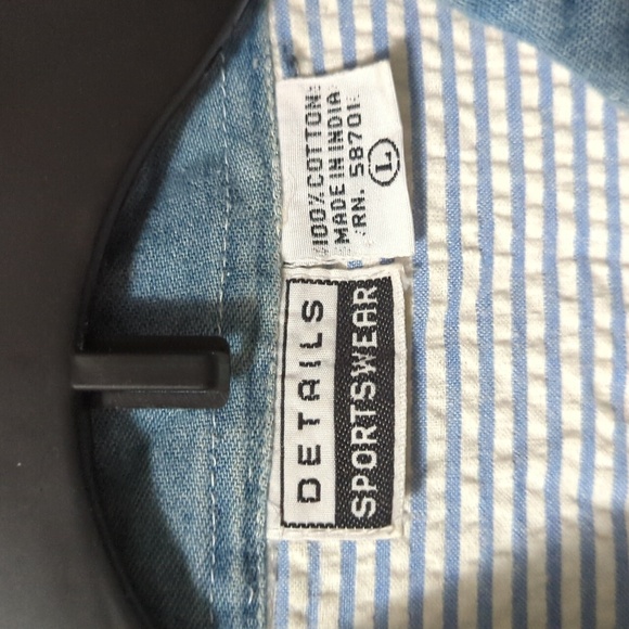 Blue and White Striped Shirt with Denim Collar - Details Sportswear - Size: L - Picture 3 of 4